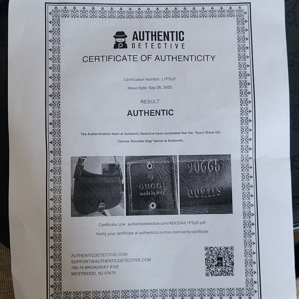 Gucci Black GG Canvas Monogram and Leather Shoulder Bag..Authentic w/ COA... - Picture 15 of 16